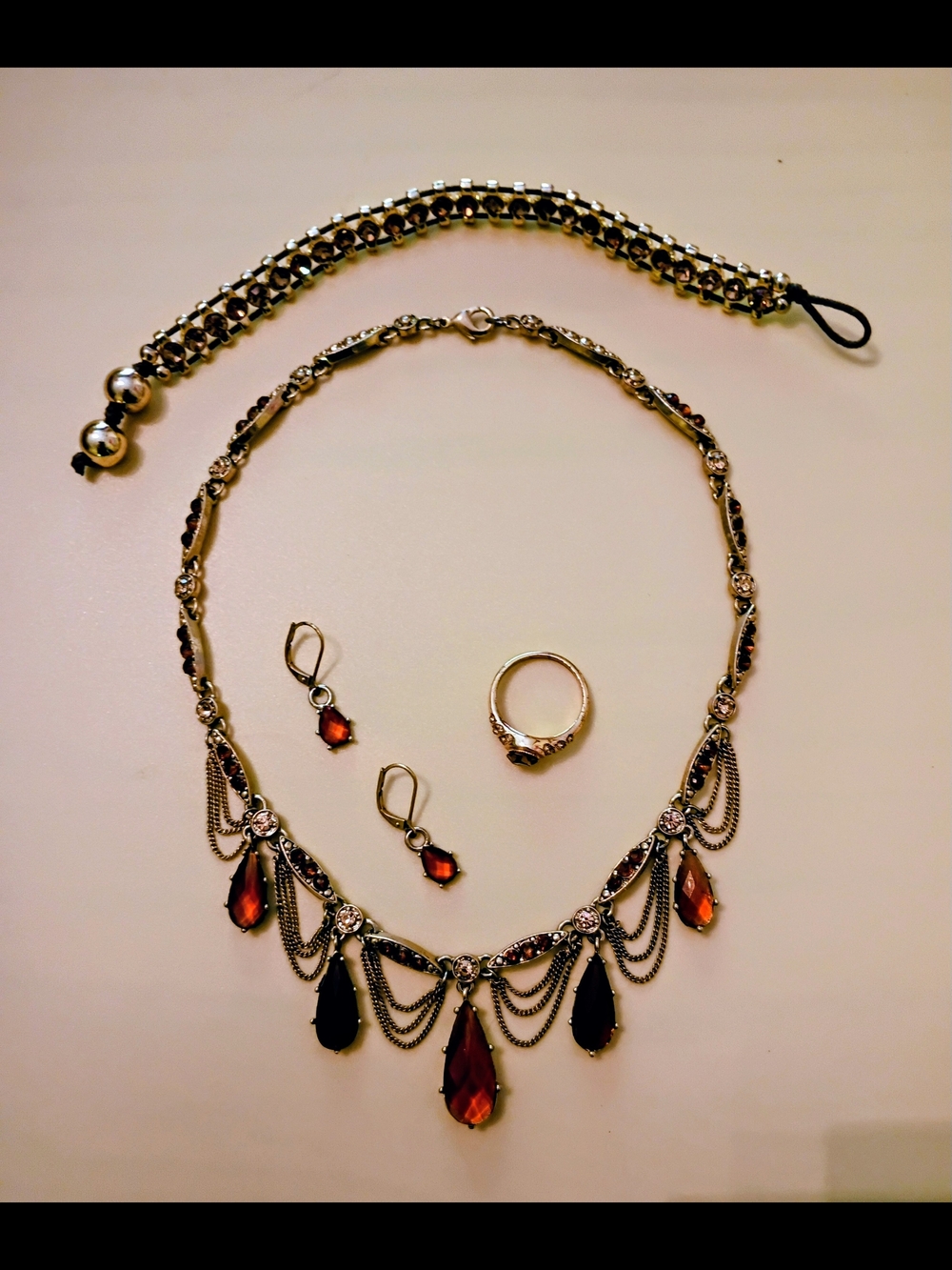 Glitzy Amber CZ GTone Jewelry Set- Necklace Earrings Bracelet Ring Nice Must See